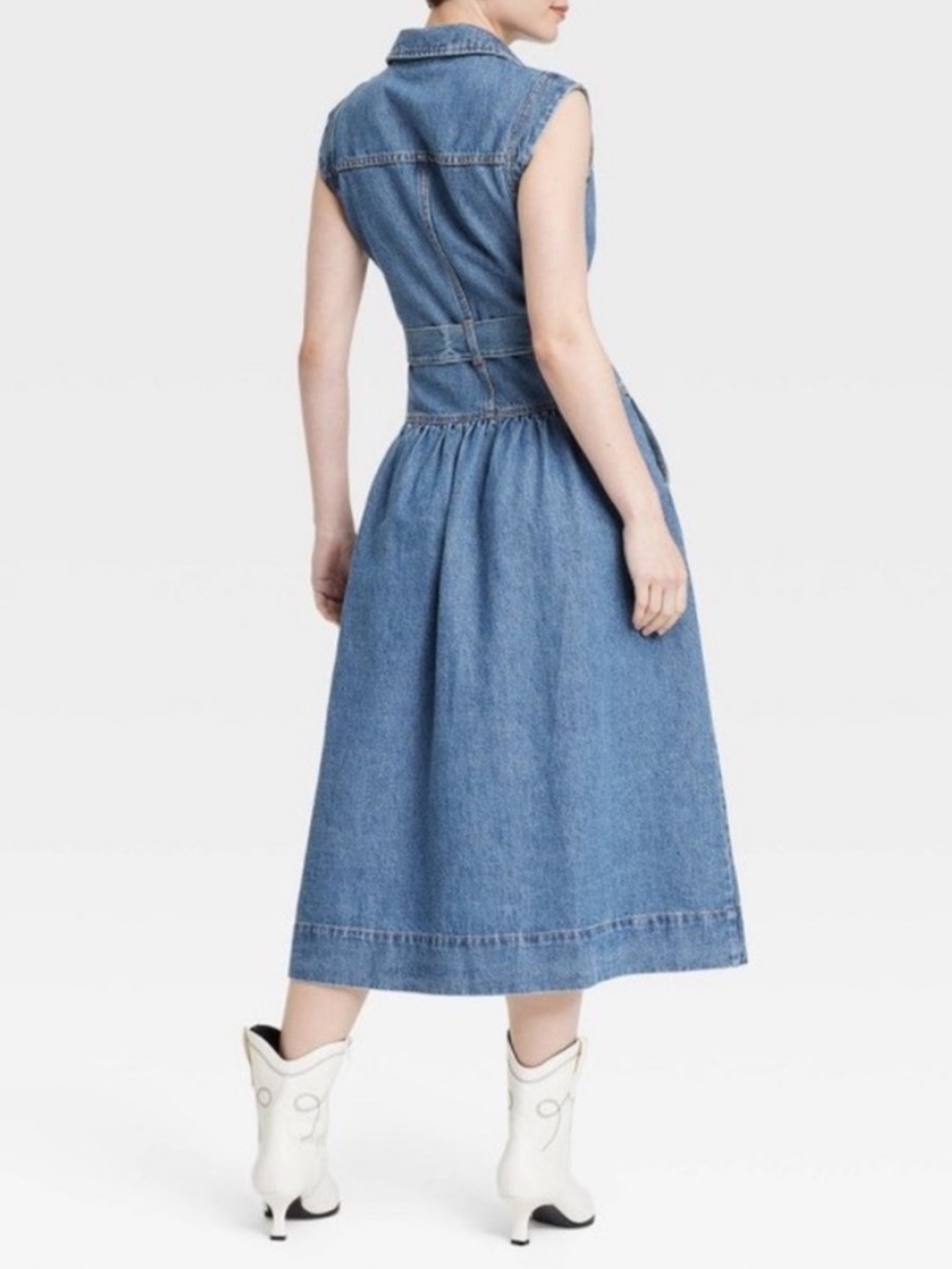 Universal Thread Blue Sleeveless Tie-Waist Denim Midi Dress - Picture 4 of 13